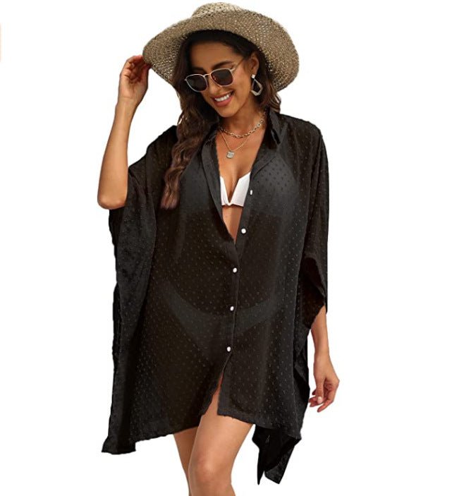 Long Flowy Buttoned Beach Top - Beachy Cover Ups