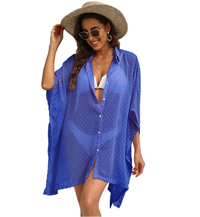 Long Flowy Buttoned Beach Top - Beachy Cover Ups