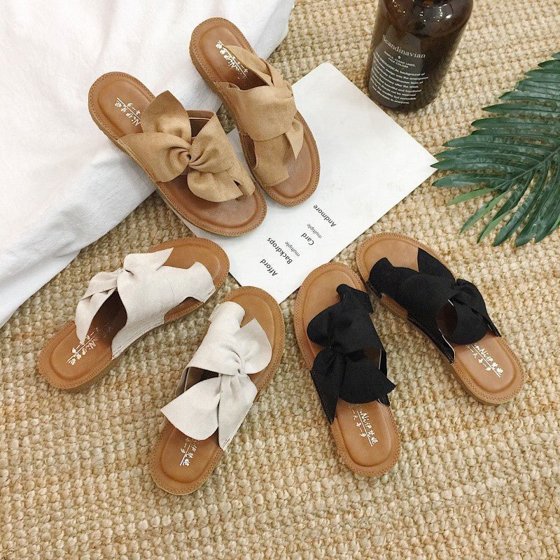 Non-Slip Bow Beach Sandals - Beachy Cover Ups