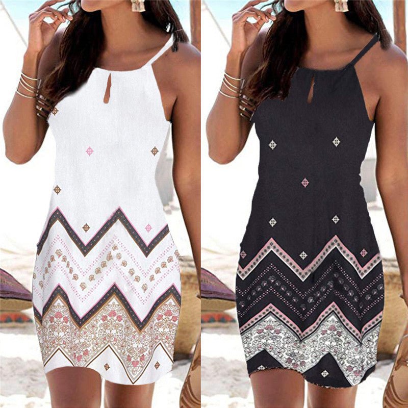 Pretty Designed Printed Sleeveless Dress - Beachy Cover Ups