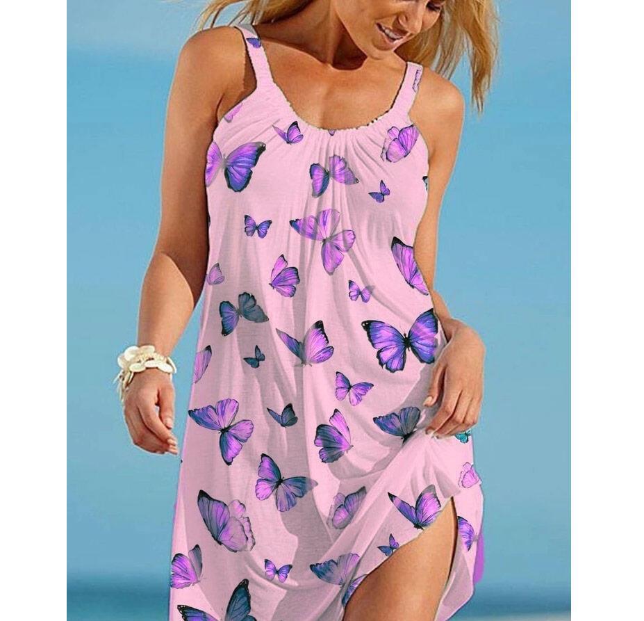 Round Neck Butterfly Summer Dress - Beachy Cover Ups