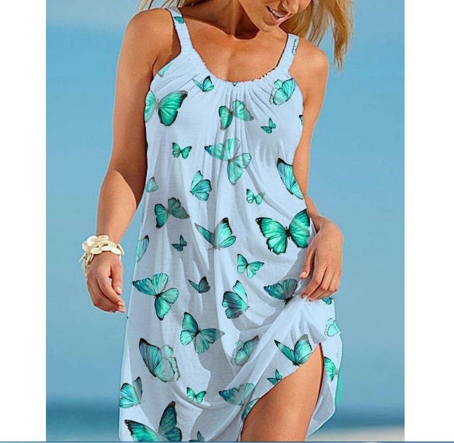 Round Neck Butterfly Summer Dress - Beachy Cover Ups