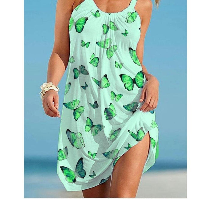 Round Neck Butterfly Summer Dress - Beachy Cover Ups