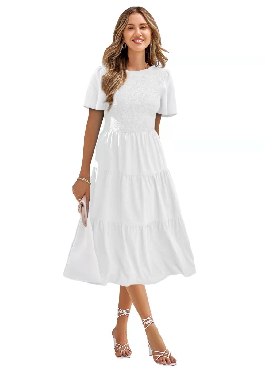 Smocked Short Sleeve Swing Dresses - Beachy Cover Ups