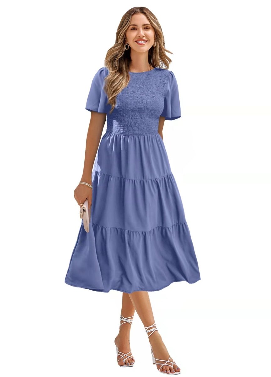 Smocked Short Sleeve Swing Dresses - Beachy Cover Ups