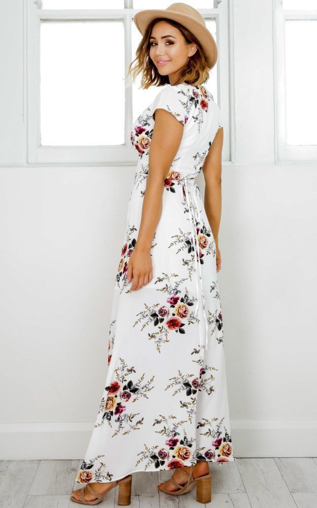 V-Neck Printed Flowers Long Dress - Beachy Cover Ups